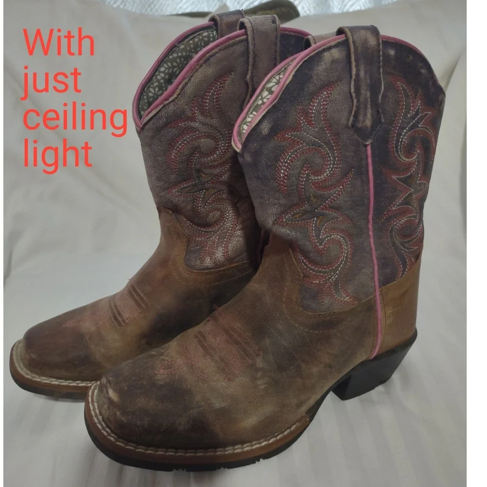 Dan Post Kids Pink Brown Leather Western Cowboy‎ Boots 2947 Size 1D